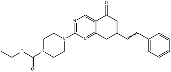 (E)-ETHYL 4-(5-OXO-7-STYRYL-5,6,7,8-TETRAHYDROQUINAZOLIN-2-YL)PIPERAZINE-1-CARBOXYLATE 结构式