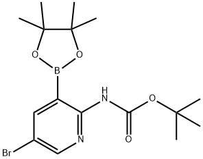 (5-溴-3-(4,4,5,5-四甲基-1,3,2-二氧杂环戊硼烷-2-基)吡啶-2-基)氨基甲酸叔丁酯 结构式