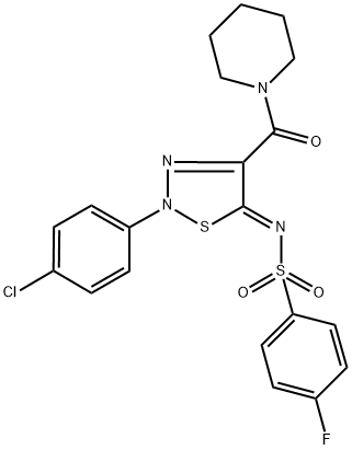 N-[(5Z)-2-(4-CHLOROPHENYL)-4-(PIPERIDIN-1-YLCARBONYL)-1,2,3-THIADIAZOL-5(2H)-YLIDENE]-4-FLUOROBENZENESULFONAMIDE 结构式