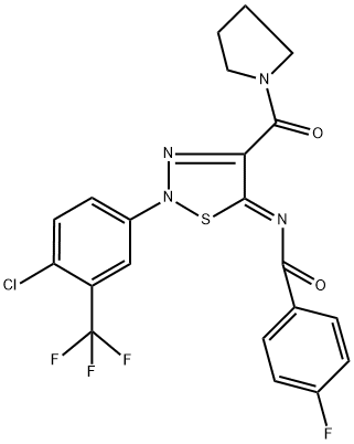 N-[(5Z)-2-[4-CHLORO-3-(TRIFLUOROMETHYL)PHENYL]-4-(PYRROLIDIN-1-YLCARBONYL)-1,2,3-THIADIAZOL-5(2H)-YLIDENE]-4-FLUOROBENZAMIDE 结构式