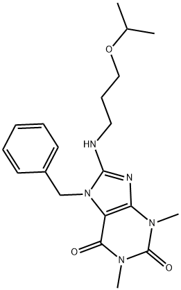 7-BENZYL-8-[(3-ISOPROPOXYPROPYL)AMINO]-1,3-DIMETHYL-3,7-DIHYDRO-1H-PURINE-2,6-DIONE 结构式