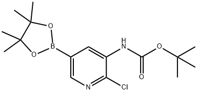 (2-氯-5-(4,4,5,5-四甲基-1,3,2-二氧杂环戊硼烷-2-基)吡啶-3-基)氨基甲酸叔丁酯 结构式
