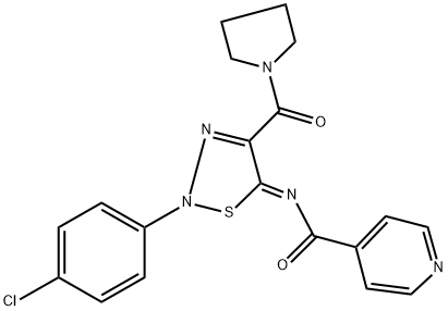 N-[(5Z)-2-(4-CHLOROPHENYL)-4-(PYRROLIDIN-1-YLCARBONYL)-1,2,3-THIADIAZOL-5(2H)-YLIDENE]ISONICOTINAMIDE 结构式