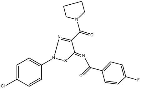 N-[(5Z)-2-(4-CHLOROPHENYL)-4-(PYRROLIDIN-1-YLCARBONYL)-1,2,3-THIADIAZOL-5(2H)-YLIDENE]-4-FLUOROBENZAMIDE 结构式