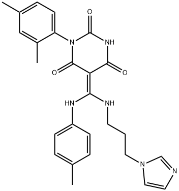 (Z)-5-((3-(1H-IMIDAZOL-1-YL)PROPYLAMINO)(P-TOLUIDINO)METHYLENE)-1-(2,4-DIMETHYLPHENYL)PYRIMIDINE-2,4,6(1H,3H,5H)-TRIONE 结构式