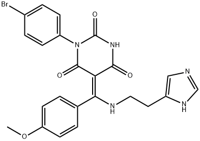 (E)-5-((2-(1H-IMIDAZOL-5-YL)ETHYLAMINO)(4-METHOXYPHENYL)METHYLENE)-1-(4-BROMOPHENYL)PYRIMIDINE-2,4,6(1H,3H,5H)-TRIONE 结构式