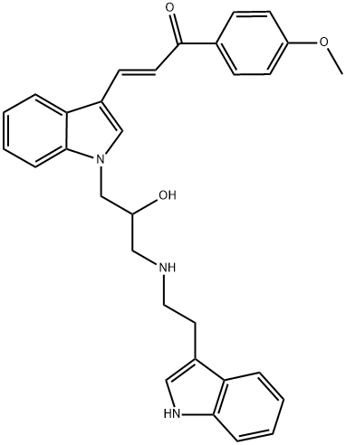 (E)-3-[1-(2-HYDROXY-3-{[2-(1H-INDOL-3-YL)ETHYL]AMINO}PROPYL)-1H-INDOL-3-YL]-1-(4-METHOXYPHENYL)-2-PROPEN-1-ONE 结构式