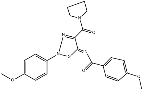 4-METHOXY-N-[2-(4-METHOXYPHENYL)-4-(1-PYRROLIDINYLCARBONYL)-1,2,3-THIADIAZOL-5(2H)-YLIDENE]BENZAMIDE 结构式