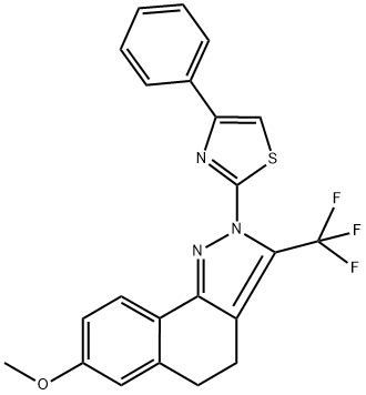 7-METHOXY-2-(4-PHENYL-1,3-THIAZOL-2-YL)-3-(TRIFLUOROMETHYL)-4,5-DIHYDRO-2H-BENZO[G]INDAZOLE 结构式