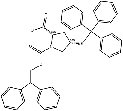 (2S,4S)-1-(((9H-芴-9-基)甲氧基)羰基)-4-(三苯甲基硫基)吡咯烷-2-羧酸 结构式