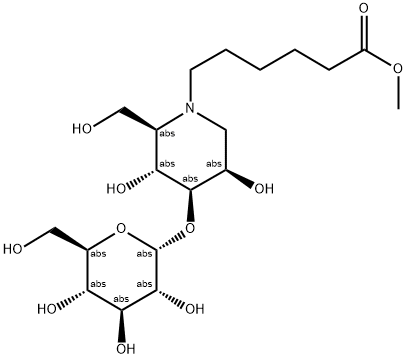 alpha-D-Glucopyranosyl(1-3)-N-(5-methoxycarbonylpentyl)-1-deoxy-mannojirimycin 结构式