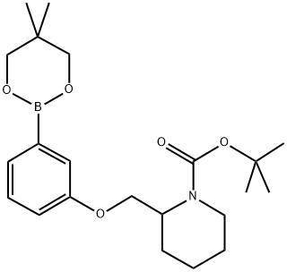 TERT-BUTYL 2[[3-(5,5-DIMETHYL-1,3,2-DIOXABORINAN-2-YL)PHENOXY]METHYL]PIPERIDINE-1-CARBOXYLATE 结构式