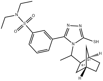 3-[4-(1-BICYCLO[2.2.1]HEPT-2-YL-ETHYL)-5-MERCAPTO-4H-[1,2,4]TRIAZOL-3-YL]-N,N-DIETHYL-BENZENESULFONAMIDE 结构式