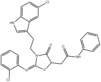 (E)-2-(3-(2-(5-CHLORO-1H-INDOL-3-YL)ETHYL)-2-(2-CHLOROPHENYLIMINO)-4-OXOTHIAZOLIDIN-5-YL)-N-PHENYLACETAMIDE 结构式