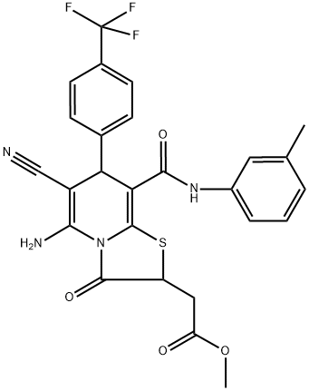METHYL 2-(5-AMINO-6-CYANO-3-OXO-8-(M-TOLYLCARBAMOYL)-7-(4-(TRIFLUOROMETHYL)PHENYL)-3,7-DIHYDRO-2H-THIAZOLO[3,2-A]PYRIDIN-2-YL)ACETATE 结构式