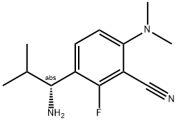 3-((1R)-1-AMINO-2-METHYLPROPYL)-6-(DIMETHYLAMINO)-2-FLUOROBENZENECARBONITRILE 结构式