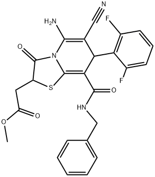 METHYL 2-(5-AMINO-8-(BENZYLCARBAMOYL)-6-CYANO-7-(2,6-DIFLUOROPHENYL)-3-OXO-3,7-DIHYDRO-2H-THIAZOLO[3,2-A]PYRIDIN-2-YL)ACETATE 结构式