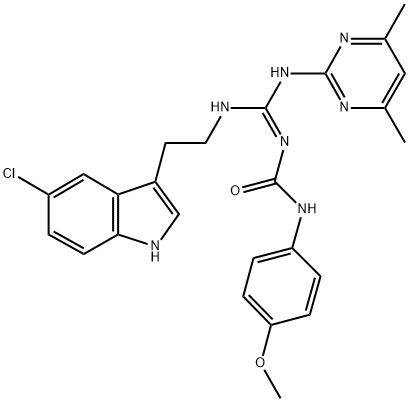 (E)-1-((2-(5-Chloro-1H-indol-3-yl)ethylamino)(4,6-dimethylpyrimidin-2-ylamino)methylene)-3-(4-methoxyphenyl)urea 结构式