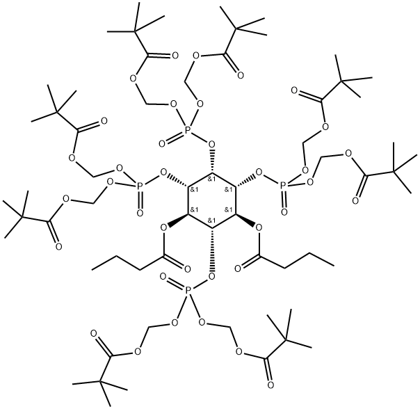 2,4-DI-O-BUTYRYL-MYO-INOSITOL 1,3,5,6-TETRAKISPHOSPHATE-OCTAKIS(PIVALOYLOXYMETHYL) ESTER 结构式