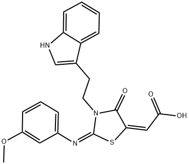 (2E)-{(2E)-3-[2-(1H-INDOL-3-YL)ETHYL]-2-[(3-METHOXYPHENYL)IMINO]-4-OXO-1,3-THIAZOLIDIN-5-YLIDENE}ACETIC ACID 结构式