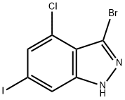 3-BROMO-4-CHLORO-6-IODO (1H)INDAZOLE 结构式