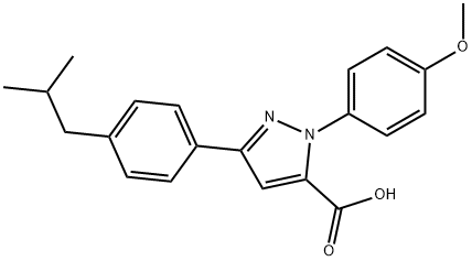 3-(4-ISOBUTYLPHENYL)-1-(4-METHOXYPHENYL)-1H-PYRAZOLE-5-CARBOXYLIC ACID 结构式