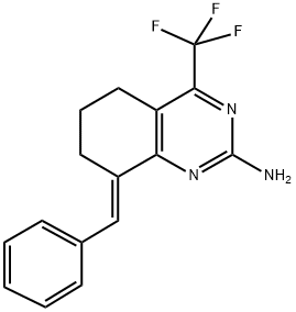 2-AMINO-8-(E)-BENZYLIDENE-5,6,7,8-TETRAHYDRO-4-(TRIFLUOROMETHYL)QUINAZOLINE 结构式