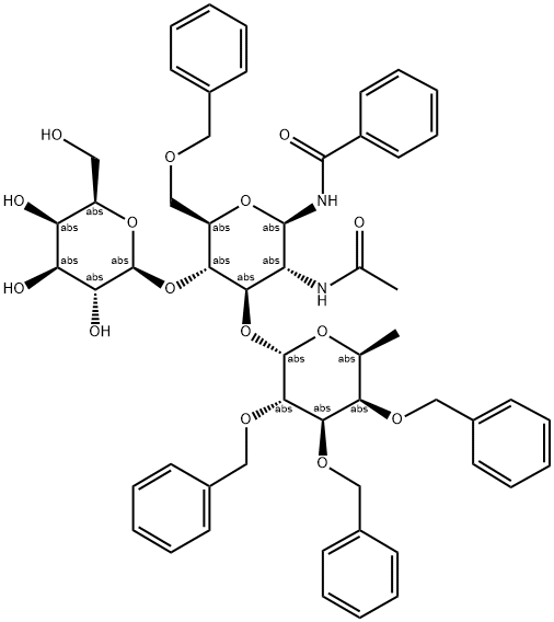 BENZAMIDO BETA-D-GALACTOPYRANOSYL(1-4)-[2,3,4-TRI-O-BENZYL-ALPHA-L-FUCOPYRANOSYL(1-3)]-2-ACETAMIDO-6-O-BENZYL-1,2-DI-DEOXY-BETA-D-GLUCOPYRANOSIDE 结构式