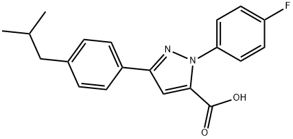 1-(4-FLUOROPHENYL)-3-(4-ISOBUTYLPHENYL)-1H-PYRAZOLE-5-CARBOXYLIC ACID 结构式