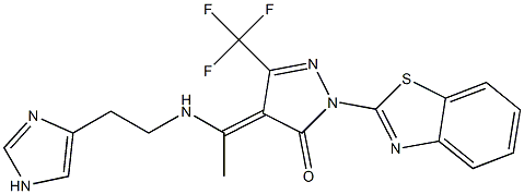 (4E)-2-(1,3-BENZOTHIAZOL-2-YL)-4-(1-{[2-(1H-IMIDAZOL-4-YL)ETHYL]AMINO}ETHYLIDENE)-5-(TRIFLUOROMETHYL)-2,4-DIHYDRO-3H-PYRAZOL-3-ONE 结构式