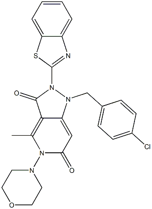 2-(BENZO[D]THIAZOL-2-YL)-1-(4-CHLOROBENZYL)-4-METHYL-5-MORPHOLINO-1,2-DIHYDRO-5H-PYRAZOLO[4,3-C]PYRIDINE-3,6-DIONE 结构式