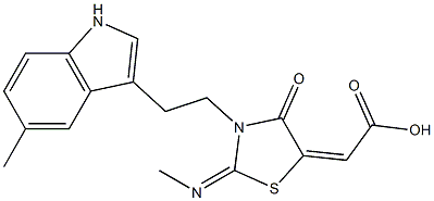 (2E)-{(2E)-2-(Methylimino)-3-[2-(5-methyl-1H-indol-3-yl)ethyl]-4-oxo-1,3-thiazolidin-5-ylidene}acetic acid 结构式
