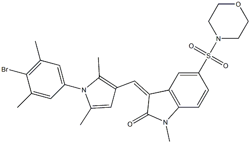 (Z)-3-((1-(4-BROMO-3,5-DIMETHYLPHENYL)-2,5-DIMETHYL-1H-PYRROL-3-YL)METHYLENE)-1-METHYL-5-(MORPHOLINOSULFONYL)INDOLIN-2-ONE 结构式