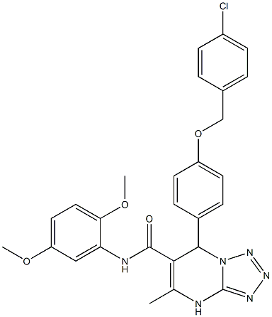 7-(4-(4-CHLOROBENZYLOXY)PHENYL)-N-(2,5-DIMETHOXYPHENYL)-5-METHYL-4,7-DIHYDROTETRAZOLO[1,5-A]PYRIMIDINE-6-CARBOXAMIDE 结构式