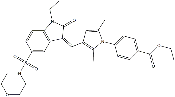 (Z)-ETHYL 4-(3-((1-ETHYL-5-(MORPHOLINOSULFONYL)-2-OXOINDOLIN-3-YLIDENE)METHYL)-2,5-DIMETHYL-1H-PYRROL-1-YL)BENZOATE 结构式