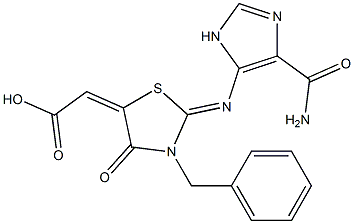 (2Z)-((2Z)-2-{[4-(AMINOCARBONYL)-1H-IMIDAZOL-5-YL]IMINO}-3-BENZYL-4-OXO-1,3-THIAZOLIDIN-5-YLIDENE)ACETIC ACID 结构式