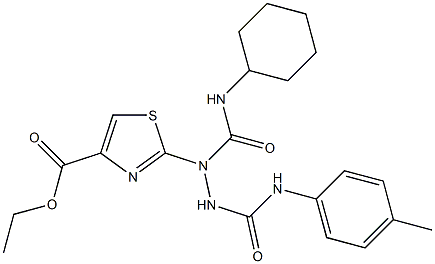 Ethyl 2-{2-[(4-methylanilino)carbonyl]-1-[(cyclohexylamino)carbonyl]hydrazino}-1,3-thiazole-4-carboxylate 结构式