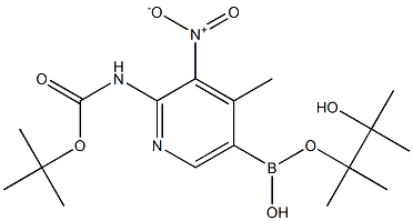 2-TERT-BUTYLOXYCARBONYLAMINO-4-METHYL-3-NITROPYRIDINE-5-BORONIC ACID PINACOL ESTER 结构式