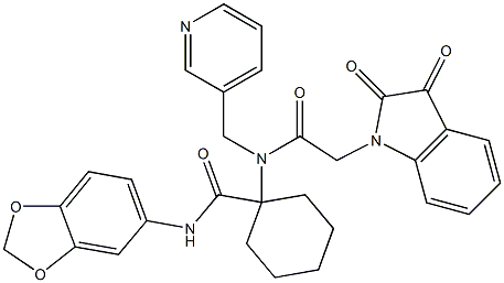 N-(BENZO[D][1,3]DIOXOL-5-YL)-1-(2-(2,3-DIOXOINDOLIN-1-YL)-N-(PYRIDIN-3-YLMETHYL)ACETAMIDO)CYCLOHEXANECARBOXAMIDE 结构式