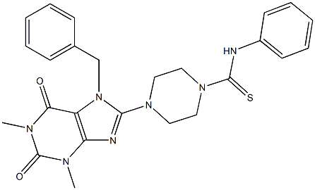 4-(1,3-DIMETHYL-7-BENZYL-2,6-DIOXO-2,3,6,7-TETRAHYDRO-1H-PURIN-8-YL)-N-PHENYLPIPERAZINE-1-CARBOTHIOAMIDE 结构式