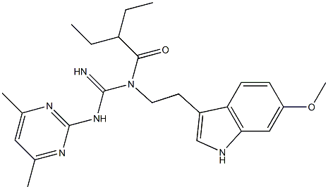 N-(4,6-DIMETHYL-2-PYRIMIDINYL)-N'-(2-ETHYLBUTANOYL)-N'-[2-(6-METHOXY-1H-INDOL-3-YL)ETHYL]GUANIDINE 结构式