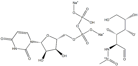 URIDINE DIPHOSPHATE-ALPHA-N-ACETYL-D-[1-13C]GLUCOSAMINE DISODIUM SALT 结构式