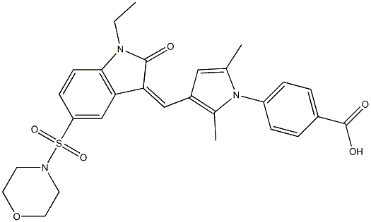 (Z)-4-(3-((1-ETHYL-5-(MORPHOLINOSULFONYL)-2-OXOINDOLIN-3-YLIDENE)METHYL)-2,5-DIMETHYL-1H-PYRROL-1-YL)BENZOIC ACID 结构式