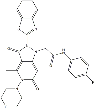 2-(2-(BENZO[D]THIAZOL-2-YL)-4-METHYL-5-MORPHOLINO-3,6-DIOXO-2,3,5,6-TETRAHYDROPYRAZOLO[4,3-C]PYRIDIN-1-YL)-N-(4-FLUOROPHENYL)ACETAMIDE 结构式