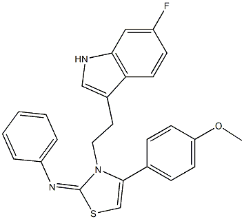 N-[(2E)-3-[2-(6-FLUORO-1H-INDOL-3-YL)ETHYL]-4-(4-METHOXYPHENYL)-1,3-THIAZOL-2(3H)-YLIDENE]-N-PHENYLAMINE 结构式