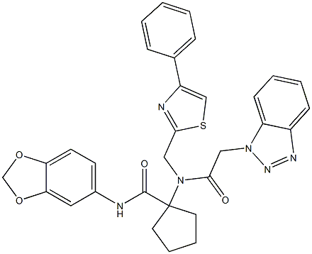 1-(2-(1H-BENZO[D][1,2,3]TRIAZOL-1-YL)-N-((4-PHENYLTHIAZOL-2-YL)METHYL)ACETAMIDO)-N-(BENZO[D][1,3]DIOXOL-5-YL)CYCLOPENTANECARBOXAMIDE 结构式