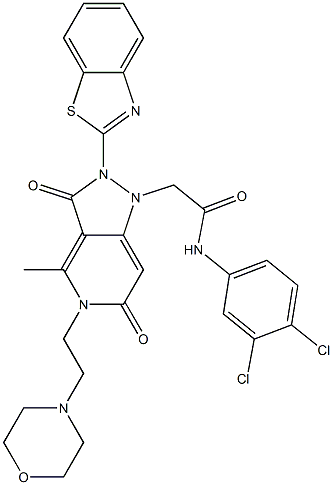 2-(2-(BENZO[D]THIAZOL-2-YL)-4-METHYL-5-(2-MORPHOLINOETHYL)-3,6-DIOXO-2,3,5,6-TETRAHYDROPYRAZOLO[4,3-C]PYRIDIN-1-YL)-N-(3,4-DICHLOROPHENYL)ACETAMIDE 结构式