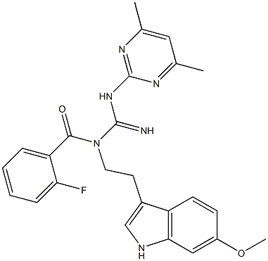 N-(4,6-DIMETHYL-2-PYRIMIDINYL)-N'-(2-FLUOROBENZOYL)-N'-[2-(6-METHOXY-1H-INDOL-3-YL)ETHYL]GUANIDINE 结构式