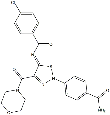 N-[(5Z)-2-[4-(AMINOCARBONYL)PHENYL]-4-(MORPHOLIN-4-YLCARBONYL)-1,2,3-THIADIAZOL-5(2H)-YLIDENE]-4-CHLOROBENZAMIDE 结构式