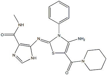 5-{[4-AMINO-3-PHENYL-5-(1-PIPERIDINYLCARBONYL)-1,3-THIAZOL-2(3H)-YLIDENE]AMINO}-N-METHYL-1H-IMIDAZOLE-4-CARBOXAMIDE 结构式